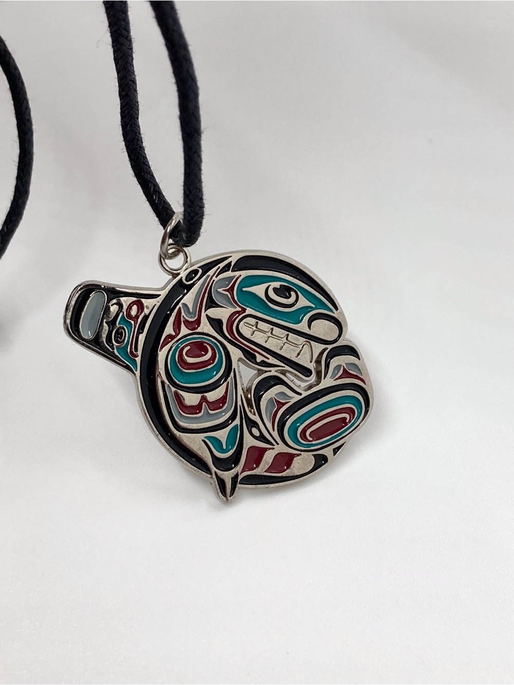 Joe Wilson Signed Canada Native American Enamelled Orca Killer Whale Necklace